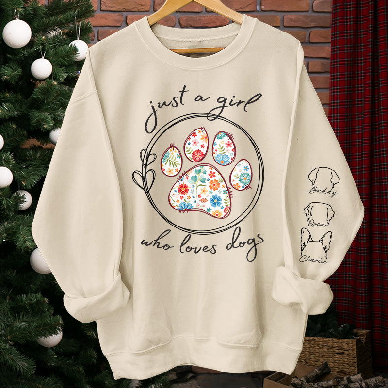 Just A Girl &amp; Her Pets - Sweat-shirt unisexe personnalisé pour chien et chat avec motif sur la manche - Cadeau pour propriétaires et amoureux des animaux