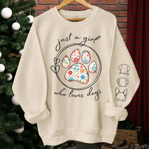 Just A Girl &amp; Her Pets - Sweat-shirt unisexe personnalisé pour chien et chat avec motif sur la manche - Cadeau pour propriétaires et amoureux des animaux