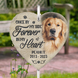 Photo personnalisée Une fois à mes côtés pour toujours dans mon cœur - Mémorial personnalisé Ardoise de jardin commémorative et crochet - Cadeau de condoléances pour les propriétaires d'animaux de compagnie, les amoureux des animaux