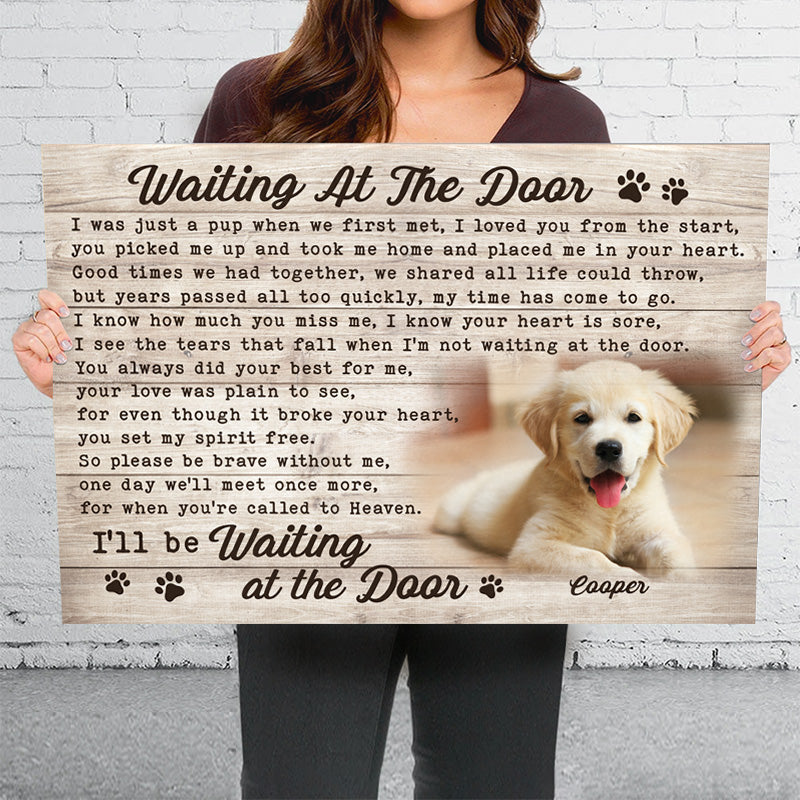 Photo personnalisée attendant à la porte - Toile horizontale personnalisée pour chien et chat - Cadeau pour propriétaires et amoureux des animaux