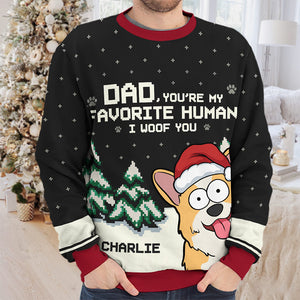 Mon humain préféré au monde - Sweat-shirt moche personnalisé pour chien - Pull en laine unisexe - Cadeau de Noël pour propriétaires d'animaux et amoureux des animaux