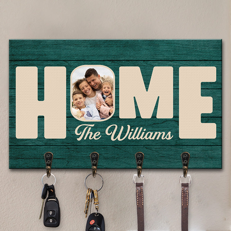Photo personnalisée « Notre maison douce maison » - Décoration d'intérieur personnalisée en forme de rectangle, porte-clés, cadeau de pendaison de crémaillère pour les membres de la famille