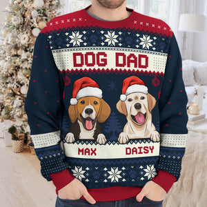 Sweat-shirt de Noël unisexe personnalisé, motif maman et papa chien, en laine, imprimé intégral, idéal pour les amoureux des chiens et des animaux de compagnie. Cadeau idéal pour Noël.