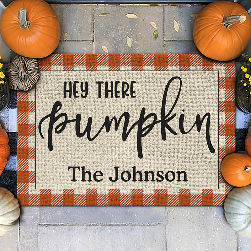 Hé, citrouille ! – Tapis décoratif personnalisé pour la maison – Cadeau d'Halloween pour les membres de la famille