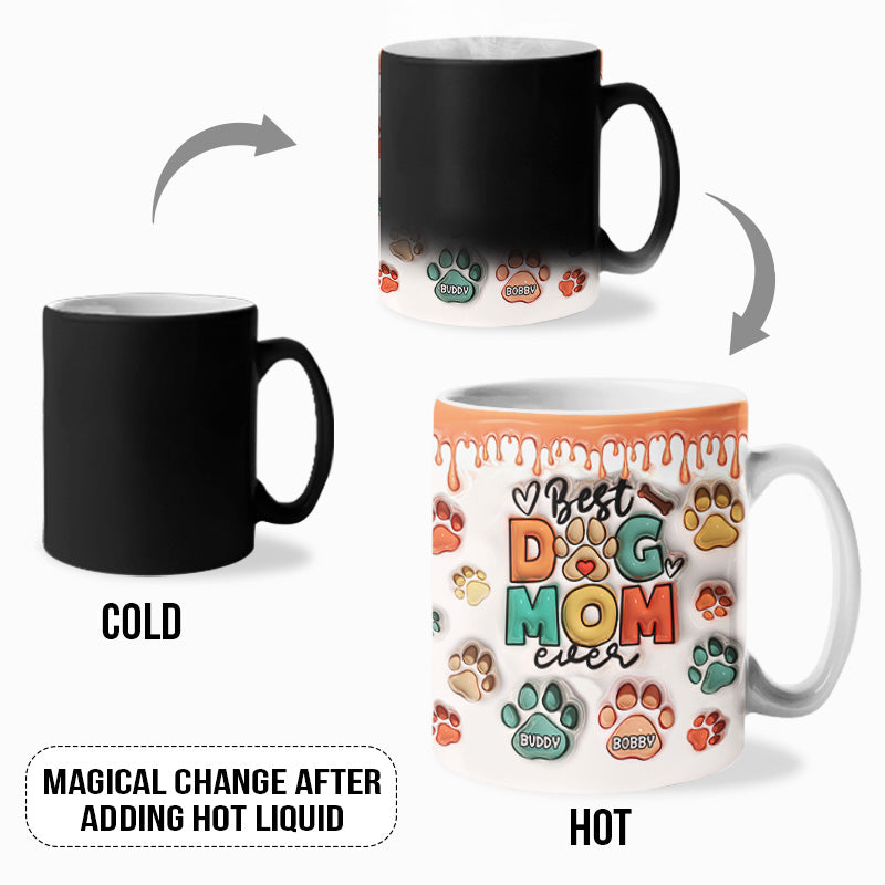 Mug personnalisé « Mangez, buvez et soyez joyeux » avec motif chien et chat, imprimé en 3D, effet gonflable, changeant de couleur - Cadeau pour les propriétaires et les amoureux des animaux