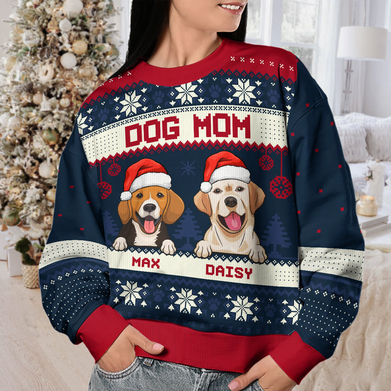 Sweat-shirt de Noël unisexe personnalisé, motif maman et papa chien, en laine, imprimé intégral, idéal pour les amoureux des chiens et des animaux de compagnie. Cadeau idéal pour Noël.