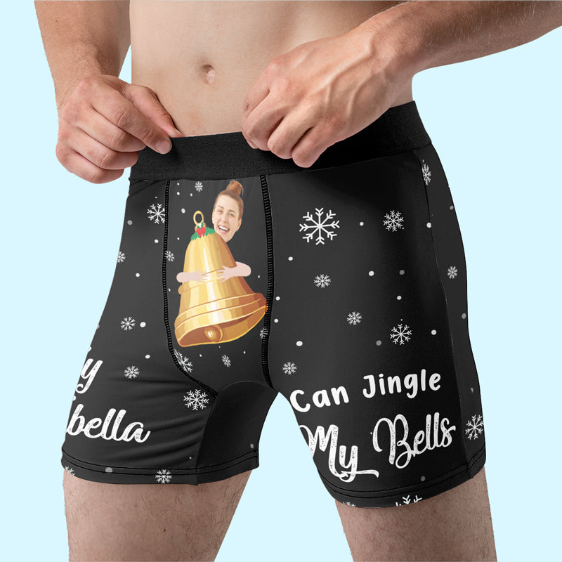 Boxer personnalisé avec photo « Jingle My Bells » - Boxer humoristique et personnalisé pour homme - Cadeau de Noël pour petit ami, mari ou anniversaire