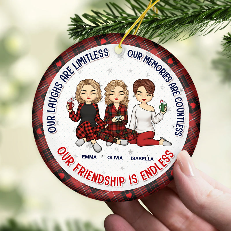 Nos rires sont sans limites - Ornement personnalisé Bestie personnalisé - Forme ronde en céramique - Cadeau de Noël pour meilleures amies, BFF, sœurs