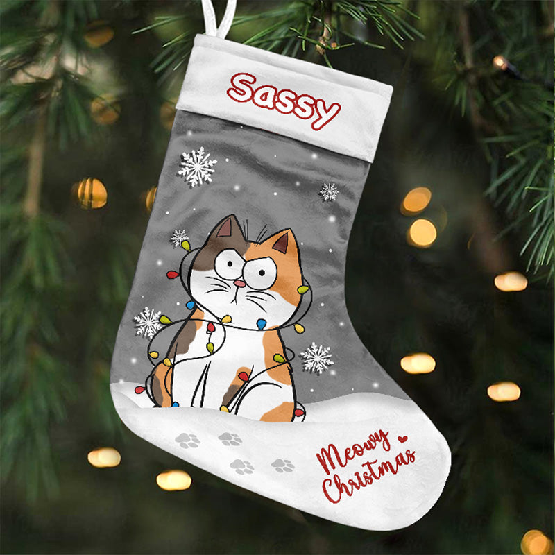 Miaou Noël - Chaussette de Noël personnalisée avec chat - Cadeau de Noël pour les propriétaires et les amoureux des animaux