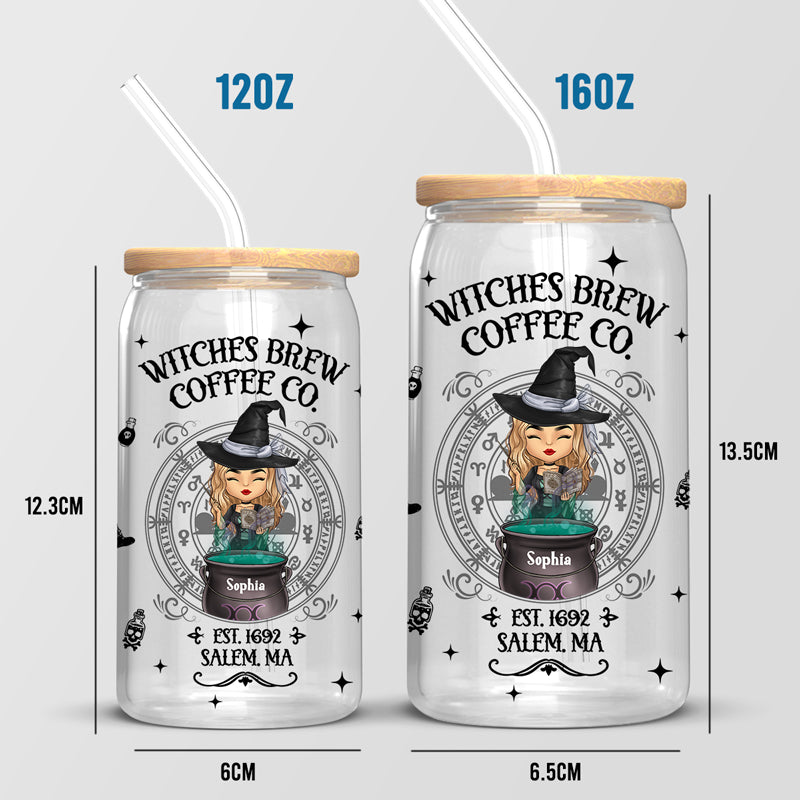 Witches Brew Coffee Co - Personalized Custom Witch Glass Cup, Iced Coffee Cup - Halloween Gift For Witches, Yourself