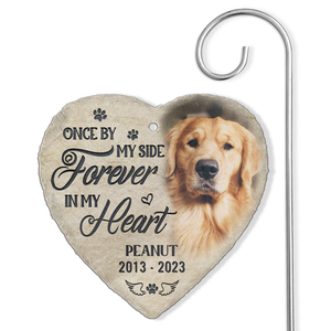 Photo personnalisée Une fois à mes côtés pour toujours dans mon cœur - Mémorial personnalisé Ardoise de jardin commémorative et crochet - Cadeau de condoléances pour les propriétaires d'animaux de compagnie, les amoureux des animaux