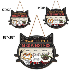 Attention au petit Meownster ! Panneau en bois personnalisé en forme de chat, décoration d'intérieur ! Cadeau d'Halloween pour les propriétaires et les amoureux des animaux.