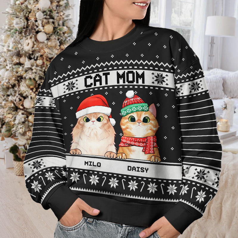 Je suis un papa chat heureux, une maman chat - Sweat-shirt de Noël moche unisexe personnalisé, sweat-shirt en laine, sweat-shirt imprimé sur toute la surface - Cadeau pour les amoureux des chats, les amoureux des animaux, cadeau de Noël