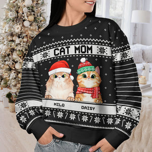 Je suis un papa chat heureux, une maman chat - Sweat-shirt de Noël moche unisexe personnalisé, sweat-shirt en laine, sweat-shirt imprimé sur toute la surface - Cadeau pour les amoureux des chats, les amoureux des animaux, cadeau de Noël