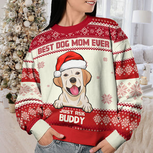 Best Dog Mom Ever - Personalized Custom Unisex Ugly Christmas Sweatshirt, Wool Sweatshirt, All-Over-Print Sweatshirt - Gift For Dog Lovers, Pet Lovers, Christmas Gift