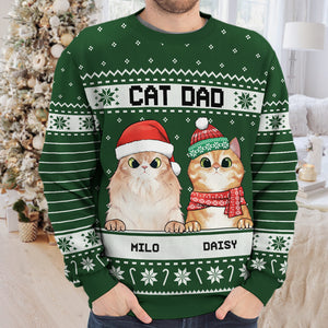 Je suis un papa chat heureux, une maman chat - Sweat-shirt de Noël moche unisexe personnalisé, sweat-shirt en laine, sweat-shirt imprimé sur toute la surface - Cadeau pour les amoureux des chats, les amoureux des animaux, cadeau de Noël