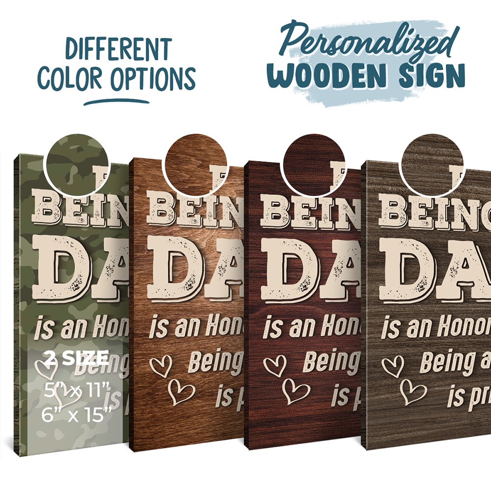Être papa est un honneur - Panneau rectangulaire personnalisé en bois pour décoration d'intérieur - Cadeau de pendaison de crémaillère pour papa et grand-père