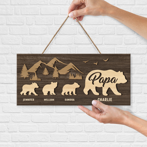 Suivez Papa Ours - Panneau rectangulaire personnalisé en bois pour décoration d'intérieur - Cadeau de pendaison de crémaillère pour papa