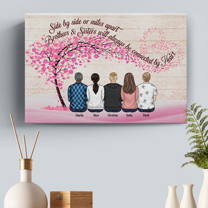 We'll Always Be Connected By Heart - Family Personalized Custom Horizontal Canvas - Gift For Siblings, Brothers, Sisters
