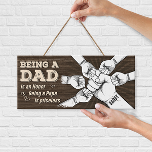Être papa est un honneur - Panneau rectangulaire personnalisé en bois pour décoration d'intérieur - Cadeau de pendaison de crémaillère pour papa et grand-père