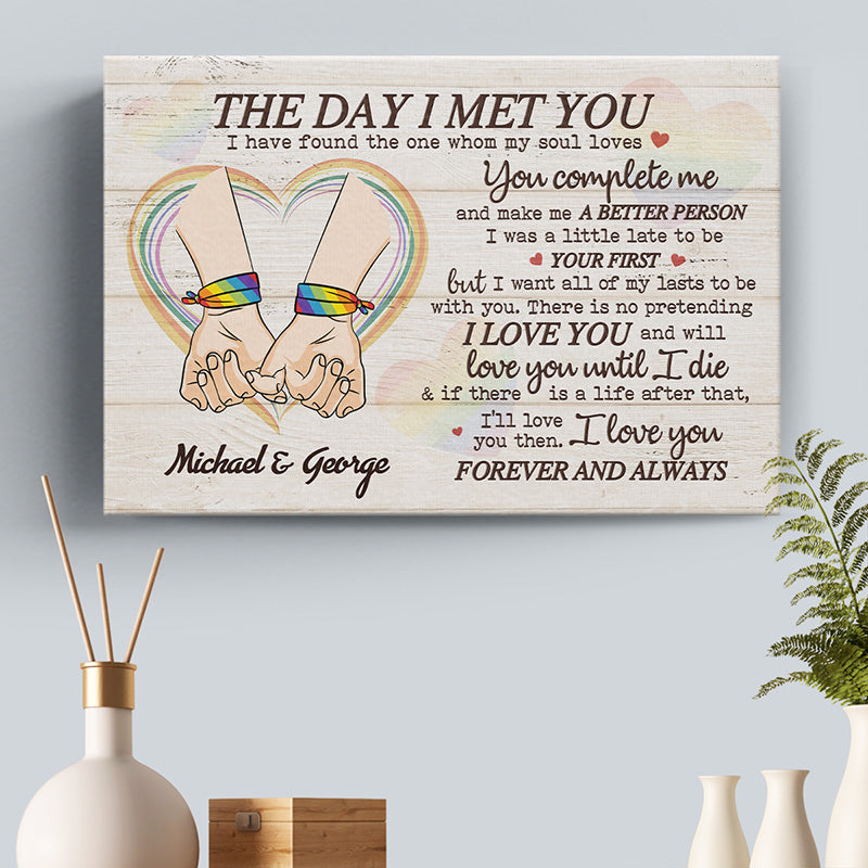 Tu me complète et fais de moi une meilleure personne - Toile horizontale personnalisée pour couple - Cadeau pour mari et femme, anniversaire, LGBTQ+