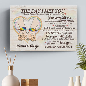 Tu me complète et fais de moi une meilleure personne - Toile horizontale personnalisée pour couple - Cadeau pour mari et femme, anniversaire, LGBTQ+