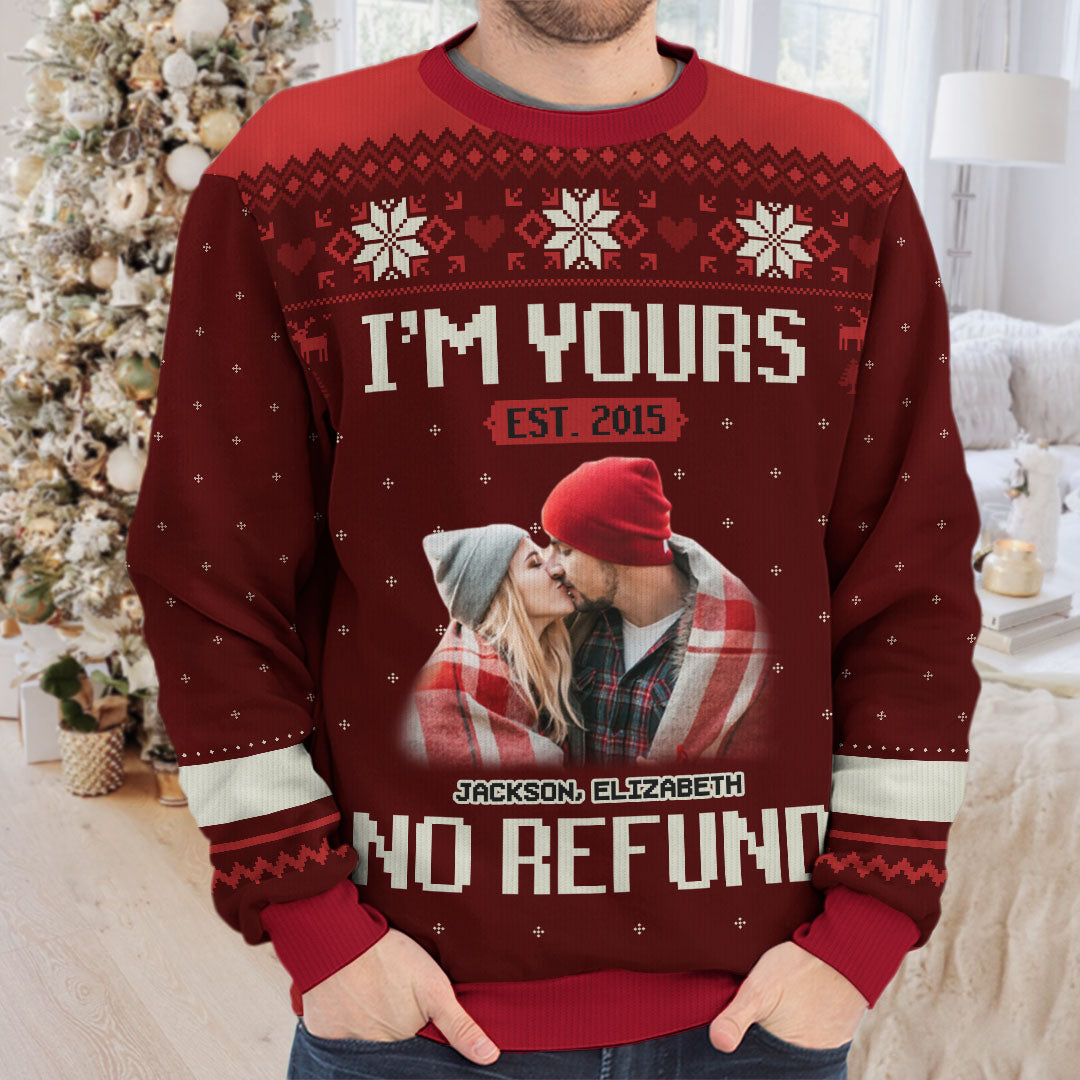 Custom Photo I'm Yours Forever - Couple Personalized Custom Ugly Sweatshirt - Unisex Wool Jumper - Christmas Gift For Husband Wife, Anniversary
