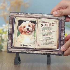 Photo personnalisée : « Je ne suis plus à mes côtés, mais je suis à jamais dans mon cœur » – Pierre commémorative rectangulaire personnalisée avec support – Cadeau de condoléances pour les propriétaires et les amoureux des animaux
