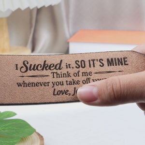 Think Of Me Whenever You Take Off Your Pants - Couple Personalized Custom Engraved Leather Belt - Gift For Husband Wife, Anniversary