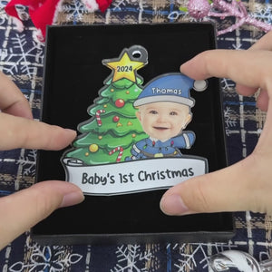 Photo personnalisée : Rockons autour du sapin de Noël et créons de joyeux souvenirs - Ornement personnalisé familial - Forme personnalisée en acrylique - Cadeau de Noël pour bébé, enfant, nouveau-né