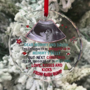 Custom Photo This Christmas I'll Be Snuggled In Mommy's Belly - Family Personalized Custom Circle Glass Ornament - Christmas Gift For Baby Kids, Newborn Baby