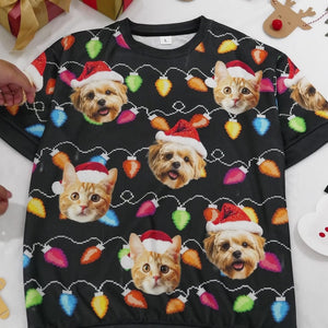 Custom Photo It's The Most Beautiful Time Of The Year - Dog & Cat Personalized Custom All Over Print Adult Short Sleeve Sweater - Christmas Gift For Pet Owners, Pet Lovers