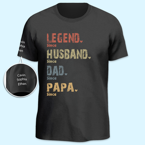 Légende, Mari, Papa et Puis Papa - T-shirt Unisexe Personnalisé Famille avec Motif sur la Manche - Fête des Pères, Cadeau d'Anniversaire pour Papa, Grand-Père