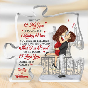 Le jour où je t'ai rencontré - Plaque acrylique personnalisée en forme de puzzle pour couple - Cadeau de Noël pour mari et femme, anniversaire