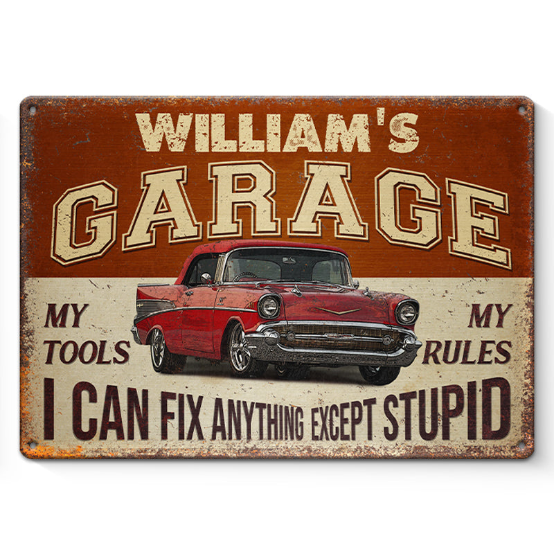 Photo personnalisée Mon garage, mes outils, mes règles - Plaque de garage en métal personnalisée pour la famille - Cadeau de fête des pères, cadeau pour lui