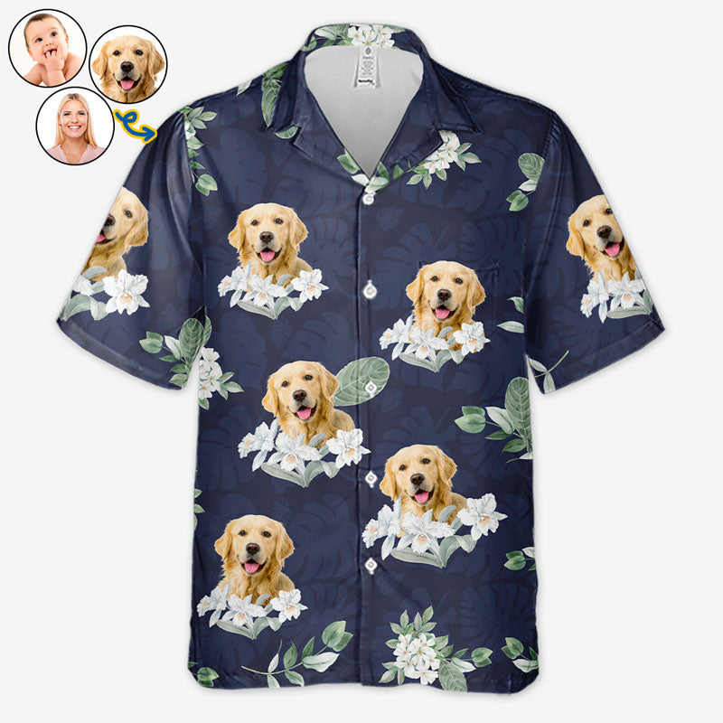 T-shirt hawaïen unisexe personnalisé avec photo « Vivre à Hawaï » pour chien et chat - Cadeau idéal pour les vacances d'été, les propriétaires d'animaux et les amoureux des animaux.