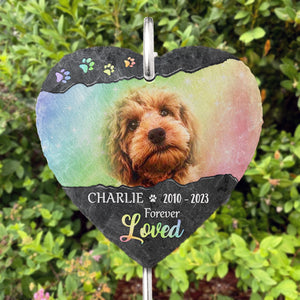 Photo personnalisée « Forever Loved » - Mémorial personnalisé en forme de cœur avec ardoise et crochet - Cadeau de condoléances pour les propriétaires et les amoureux des animaux