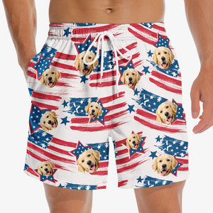 Custom Photo Stars, Stripes & Everything Nice - Dog & Cat Personalized Custom Patriotic Men Beach Shorts - Independence Day, 4th Of July, Summer Vacation Gift, Birthday Party Gift For Pet Owners, Pet Lovers