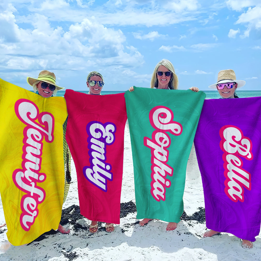 Fête sur la plage toute la journée, tous les jours - Serviette de plage personnalisée pour toute la famille - Cadeau de vacances d'été, cadeau pour les membres de la famille