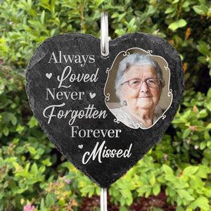 Photo personnalisée que vous n'oublierez jamais - Mémorial personnalisé Ardoise de jardin commémorative et crochet - Cadeau de condoléances pour les membres de la famille