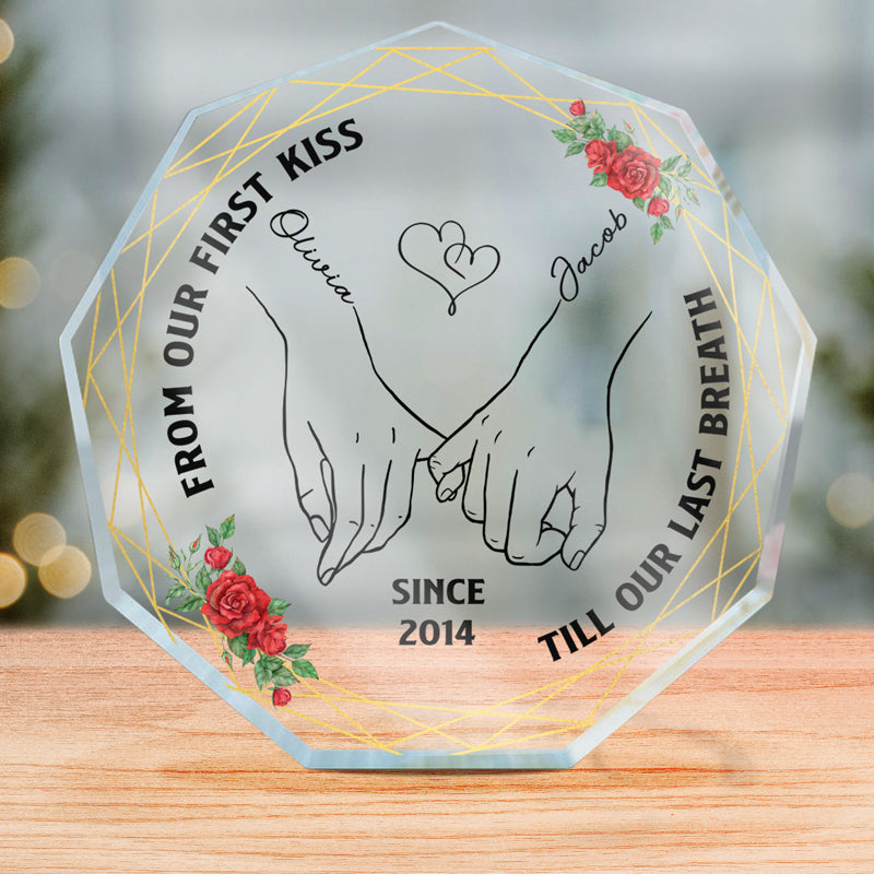 Depuis notre premier baiser - Plaque acrylique personnalisée en forme de nonagone pour couple - Cadeau pour mari et femme, anniversaire
