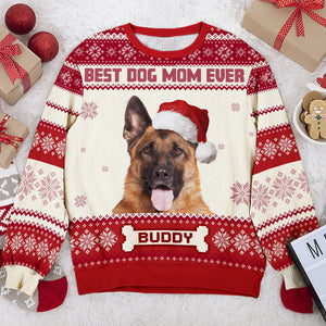 Sweat-shirt personnalisé avec photo de la meilleure maman canine du monde - Pull en laine unisexe - Cadeau de Noël pour les propriétaires et les amoureux des animaux