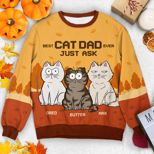 Meilleur papa chat du monde ! Demandez-le ! Sweat-shirt personnalisé pour chat, moche et personnalisé ! Pull unisexe en laine ! Cadeau d'automne pour les propriétaires et les amoureux des animaux.