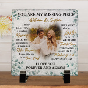 Photo personnalisée « Tu es ma pièce manquante » – Pierre carrée personnalisée avec support pour couple – Cadeau pour mari et femme, anniversaire