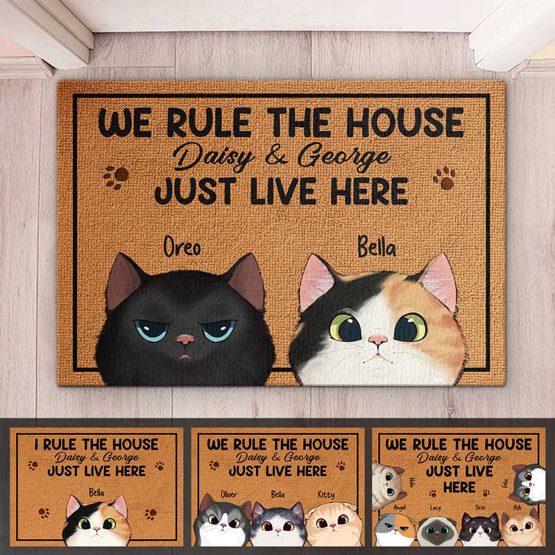 Les chats sont rois dans cette maison ! Tapis décoratif personnalisé pour chat ! Cadeau pour les propriétaires et les amoureux des animaux.