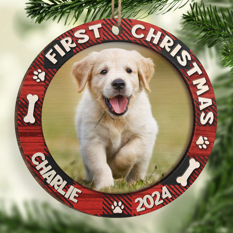 Premier Noël de bébé en fourrure - Décoration de Noël ronde en bois personnalisée - Télécharger une image, cadeau pour les amoureux des animaux, cadeau de Noël