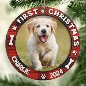 Premier Noël de bébé en fourrure - Décoration de Noël ronde en bois personnalisée - Télécharger une image, cadeau pour les amoureux des animaux, cadeau de Noël