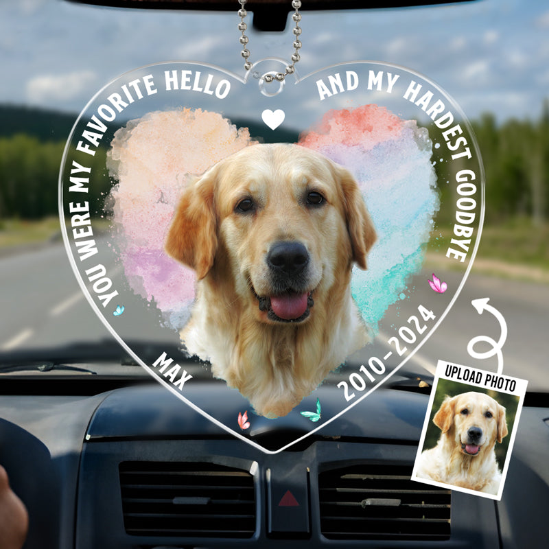 Photo personnalisée « Vos ailes étaient prêtes » – Ornement de voiture personnalisé commémoratif – Forme personnalisée en acrylique – Cadeau de condoléances pour les propriétaires et les amoureux des animaux