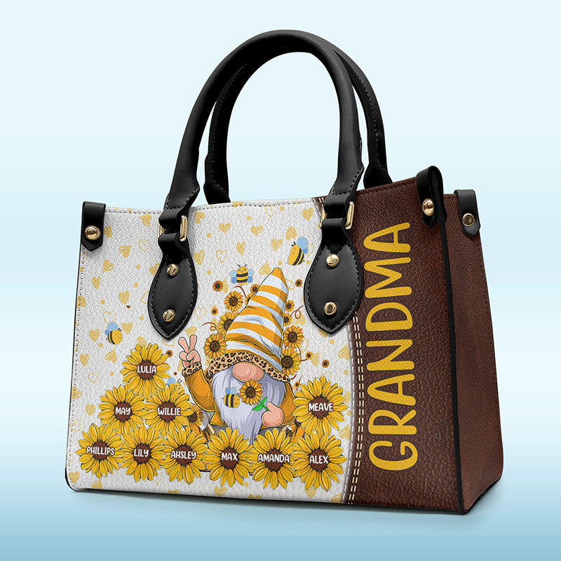 Grand-mère, tu es mon rayon de soleil - Sac à main en cuir personnalisé pour la famille - Cadeau d'anniversaire pour grand-mère