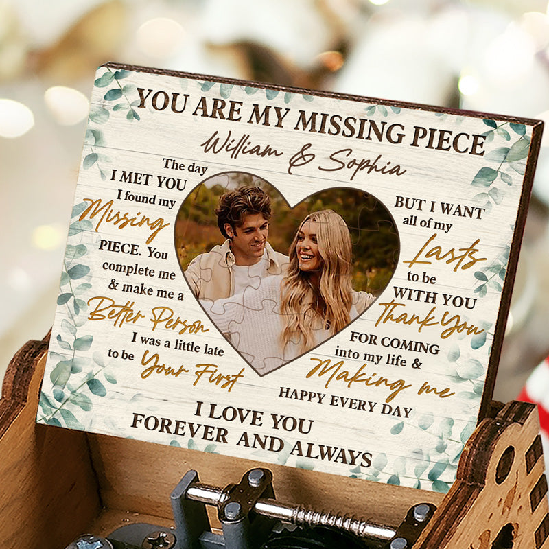 3.7" Custom Photo You Are My Missing Piece - Couple Personalized Custom Music Box - Gift For Husband Wife, Anniversary
